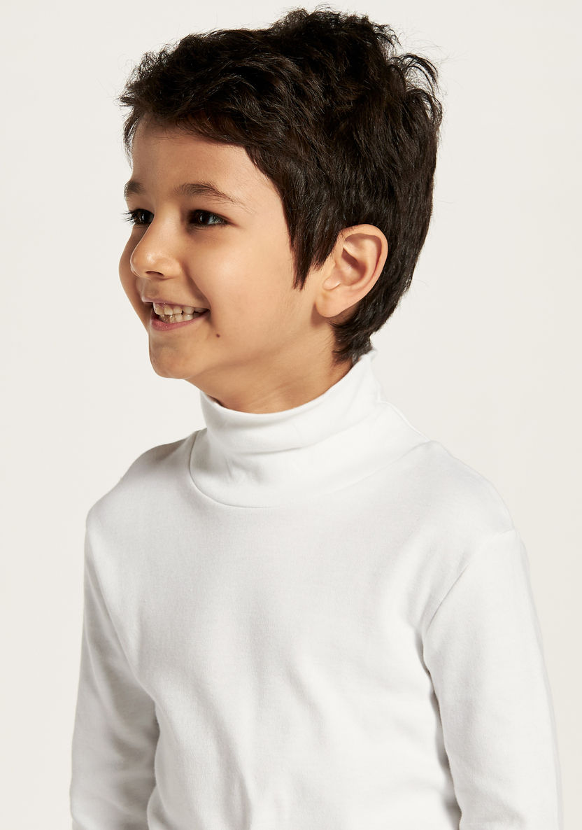 Juniors Solid Turtle Neck T-shirt with Long Sleeves-T Shirts-image-2