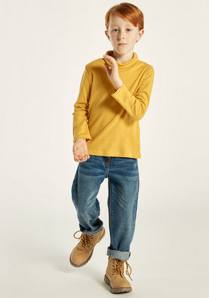 Juniors Solid T-shirt with Turtle Neck and Long Sleeves-T Shirts-image-0