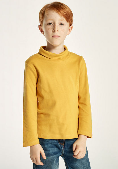 Juniors Solid T-shirt with Turtle Neck and Long Sleeves-T Shirts-image-1