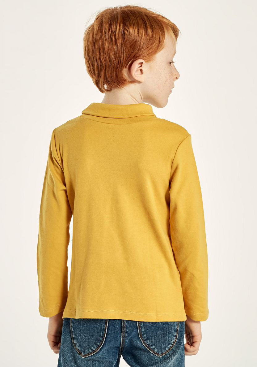 Juniors Solid T-shirt with Turtle Neck and Long Sleeves-T Shirts-image-3
