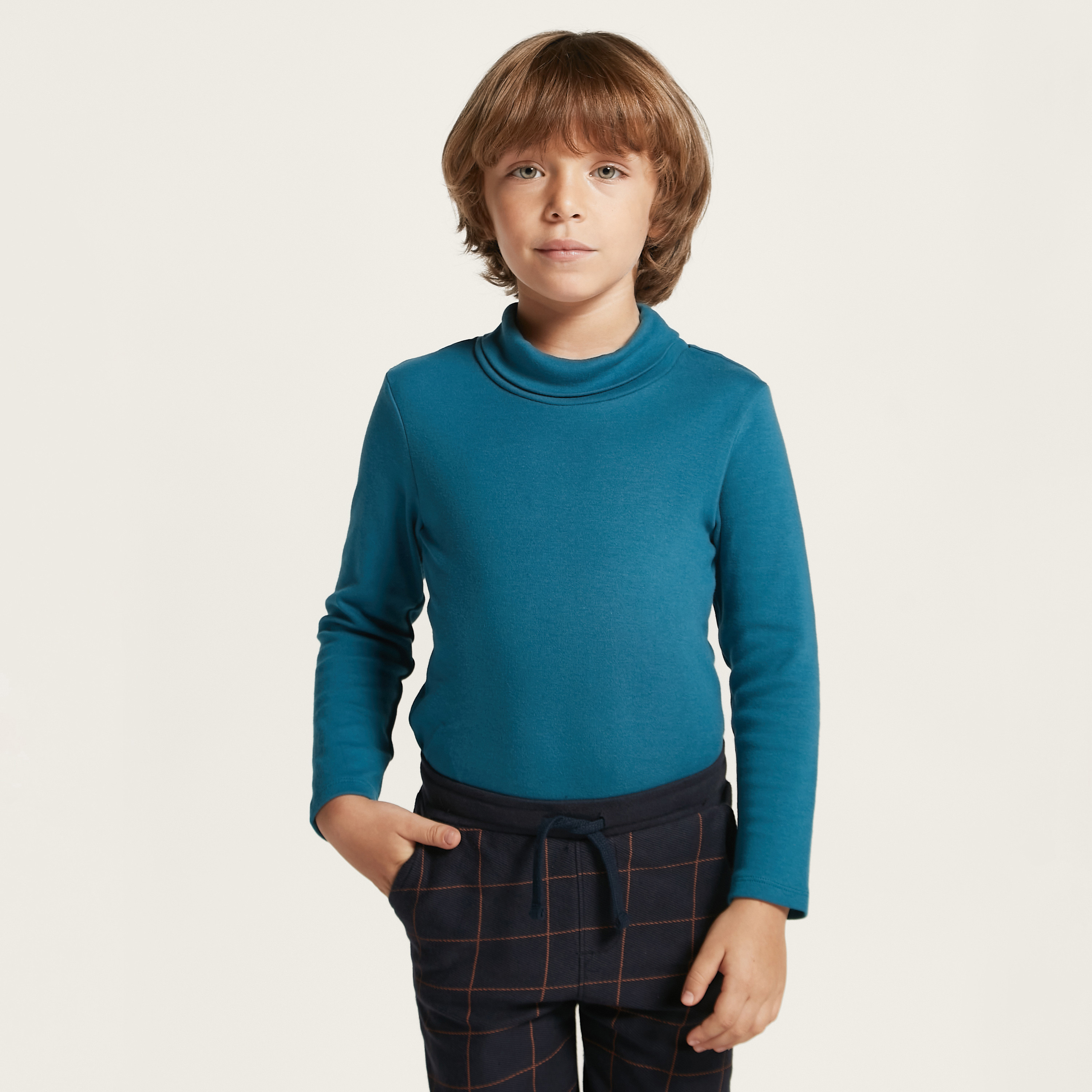 Juniors Solid Turtle Neck T-shirt with Long Sleeves-boys-clothing-tshirtsandpolos-image-1
