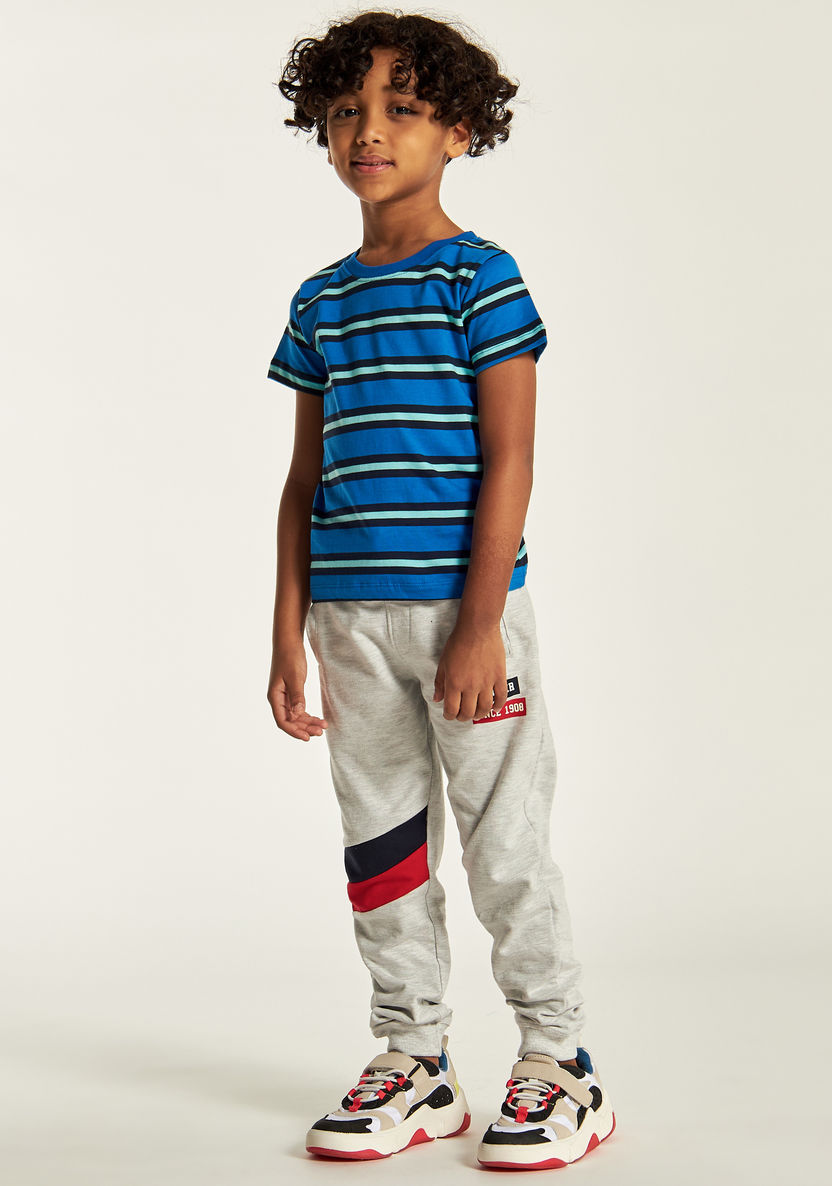 Juniors Striped Round Neck T-shirt with Short Sleeves-T Shirts-image-0