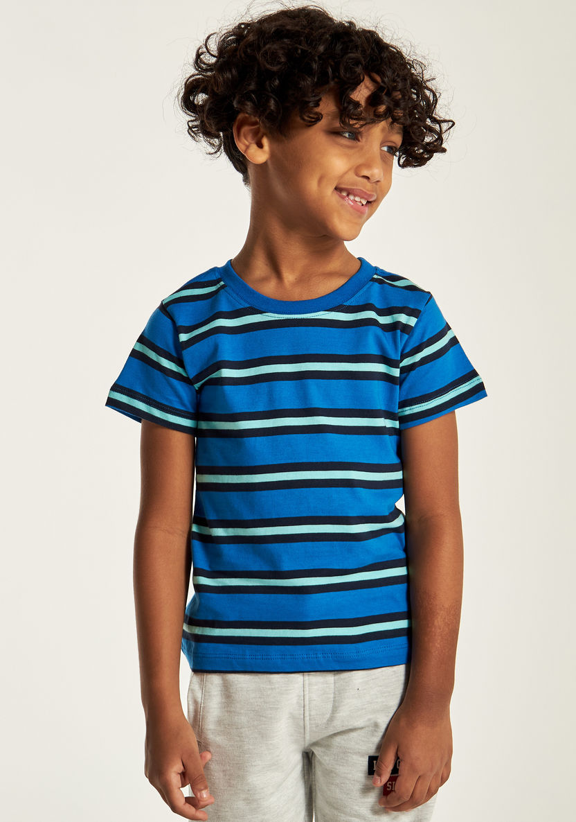 Juniors Striped Round Neck T-shirt with Short Sleeves-T Shirts-image-1