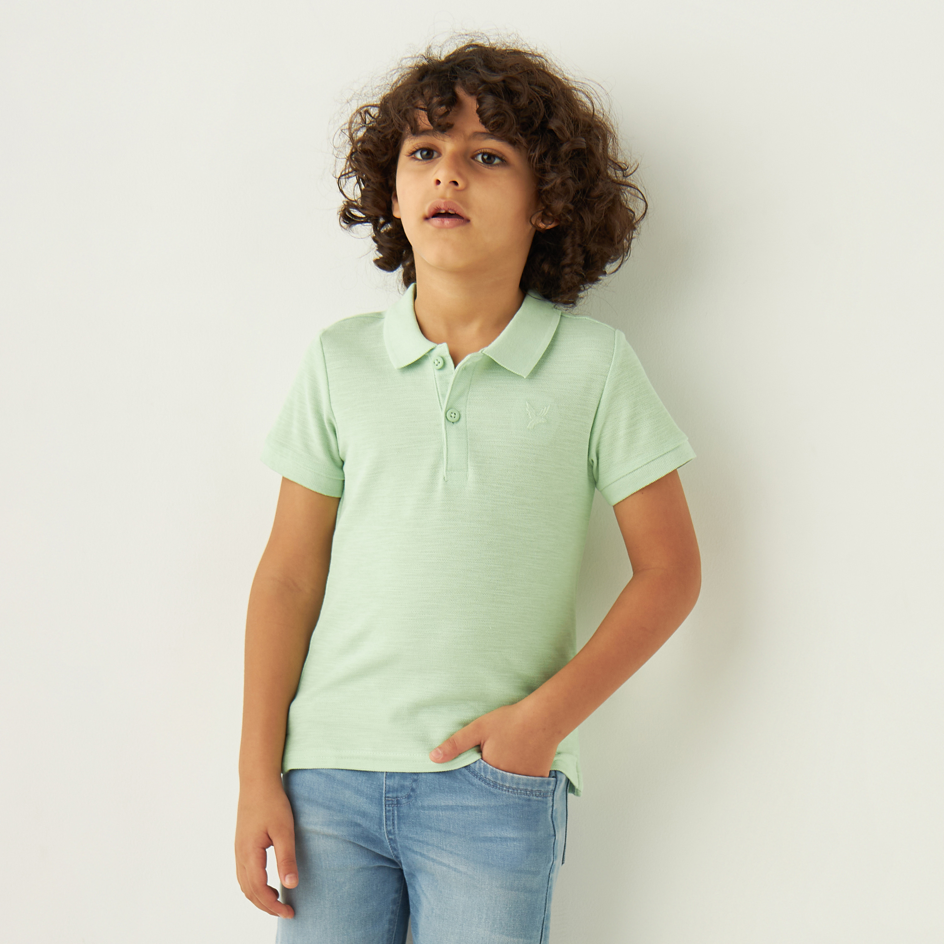 Juniors Solid Polo T-shirt with Short Sleeves and Button Closure-boys-clothing-tshirtsandpolos-image-1