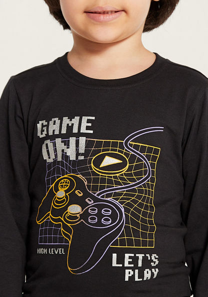 Juniors Game Print T-shirt with Crew Neck and Long Sleeves-T Shirts-image-2
