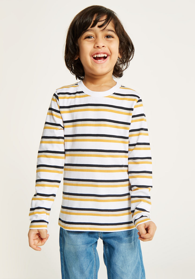 Juniors Striped T-shirt with Crew Neck and Long Sleeves-T Shirts-image-1