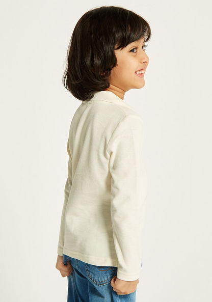 Juniors Solid Polo T-shirt with Long Sleeves and Button Closure-T Shirts-image-3