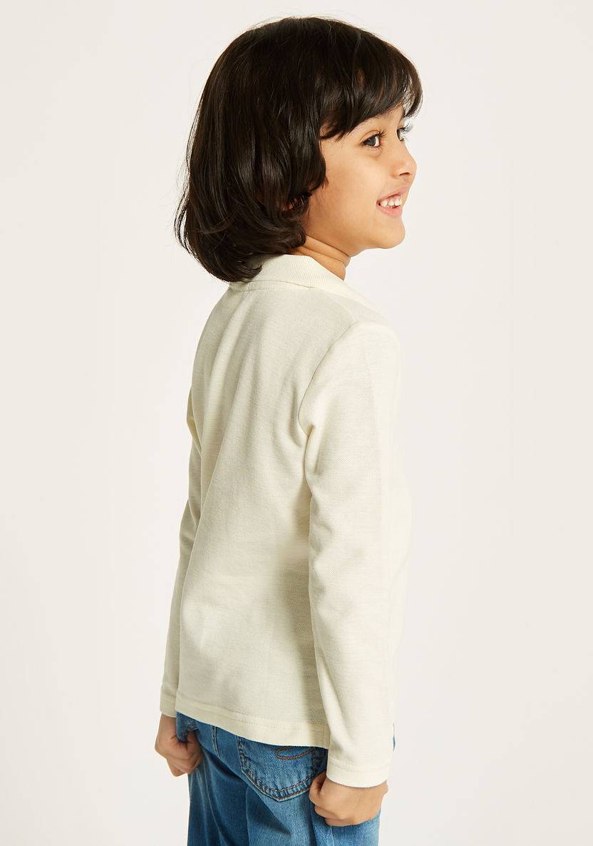 Juniors Solid Polo T-shirt with Long Sleeves and Button Closure-T Shirts-image-3