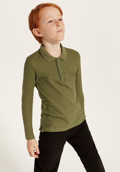 Juniors Solid Polo T-shirt with Long Sleeves-T Shirts-image-1