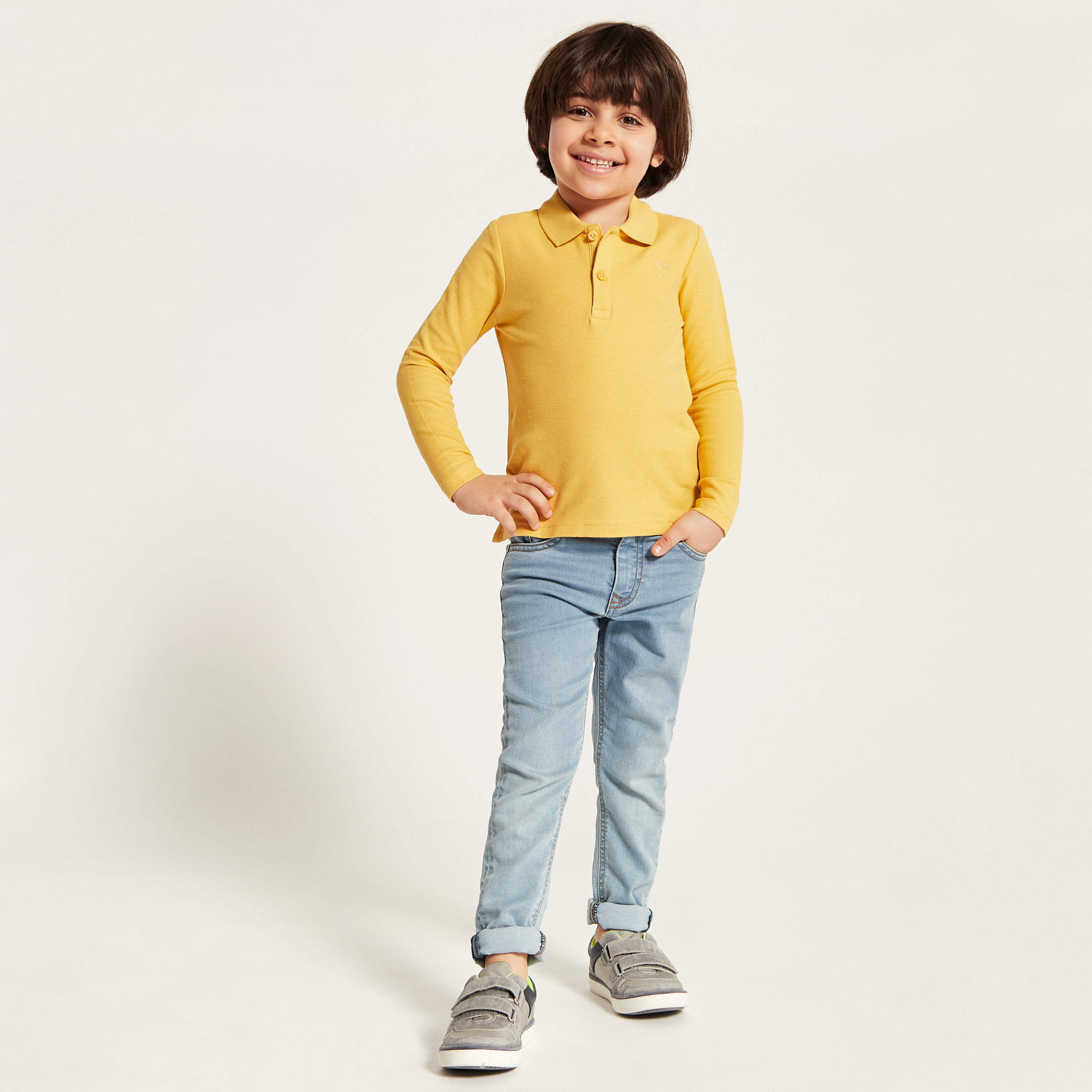 Juniors Solid Polo Neck T-shirt with Long Sleeves-boys-clothing-tshirtsandpolos-image-1