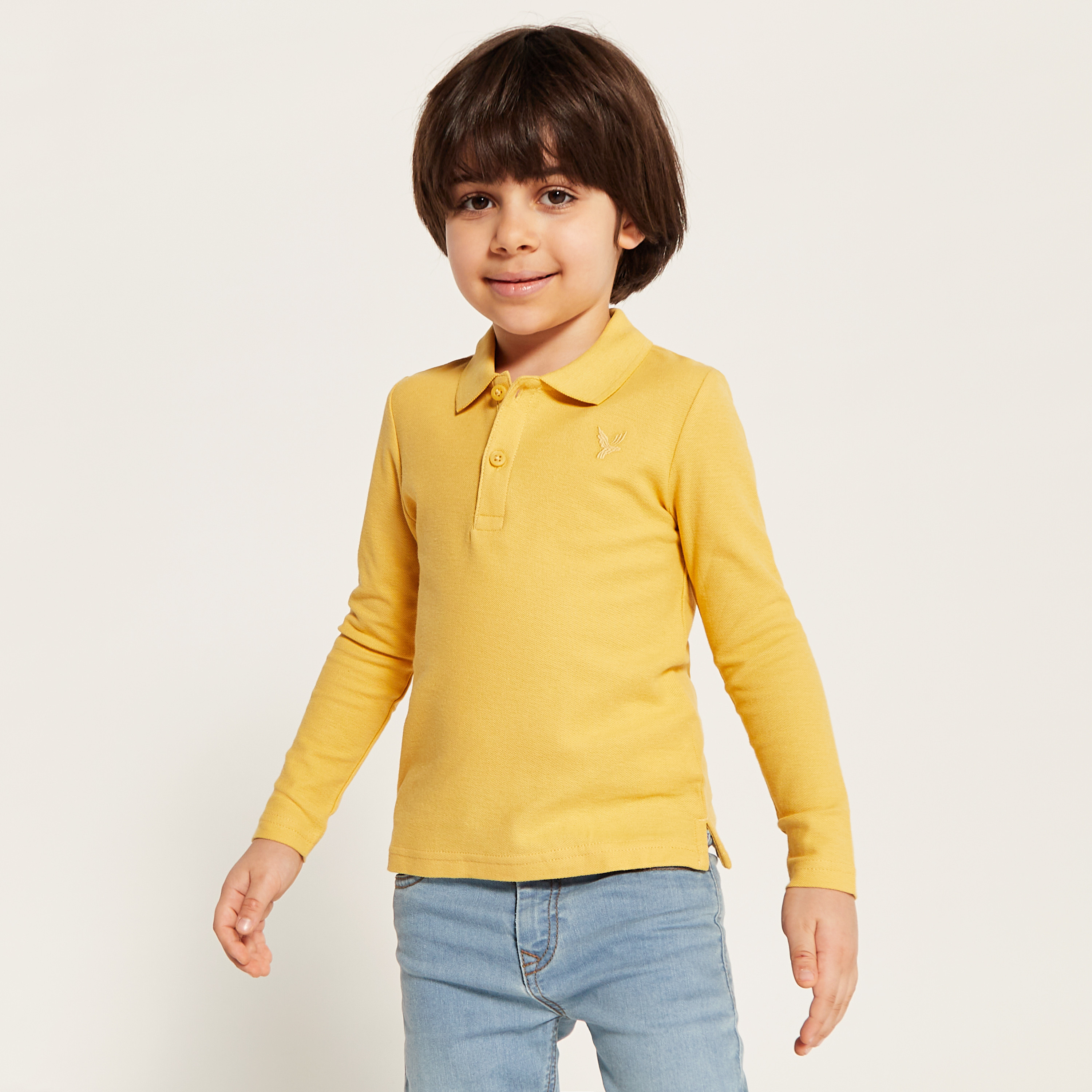 Juniors Solid Polo Neck T-shirt with Long Sleeves-boys-clothing-tshirtsandpolos-image-2