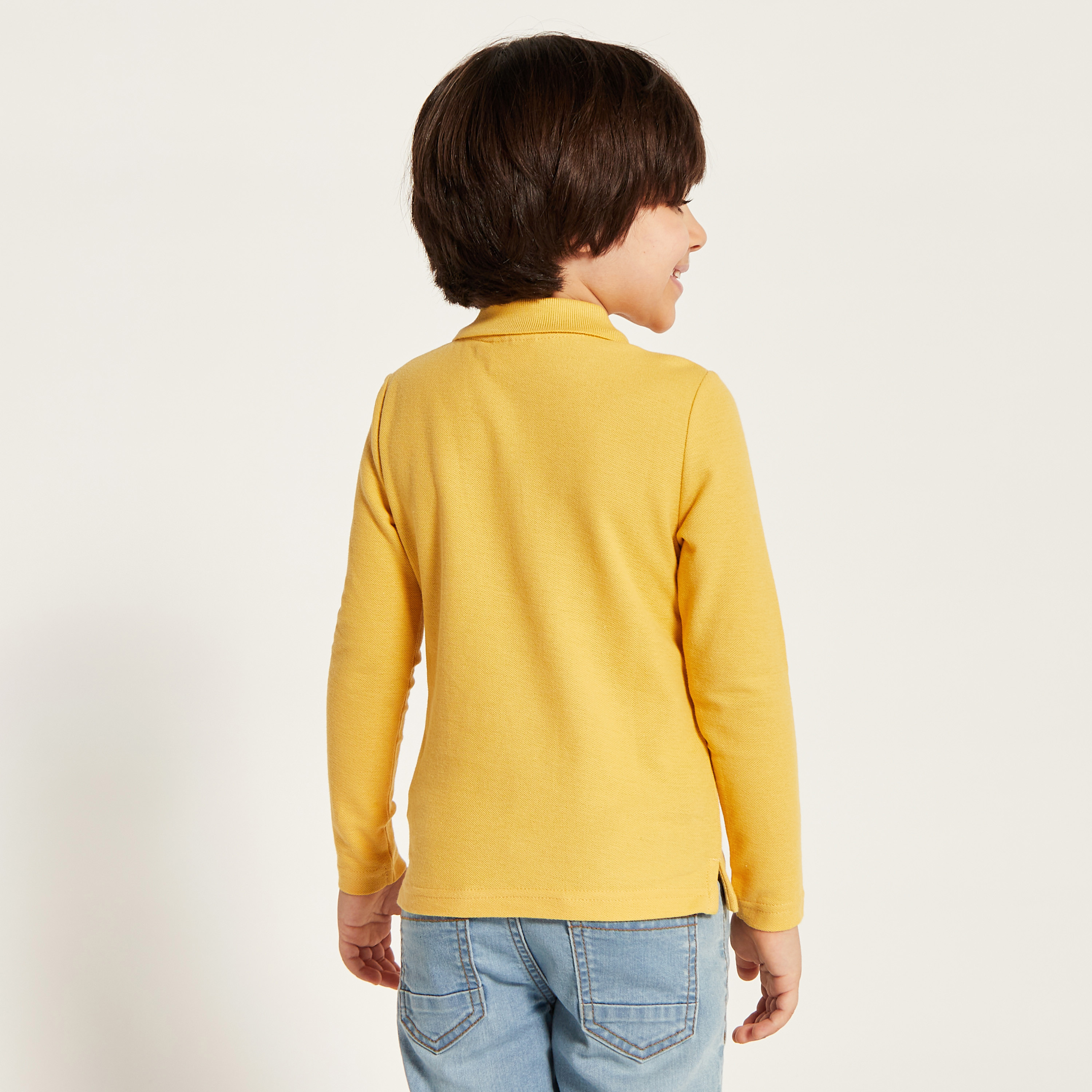 Juniors Solid Polo Neck T-shirt with Long Sleeves-boys-clothing-tshirtsandpolos-image-4
