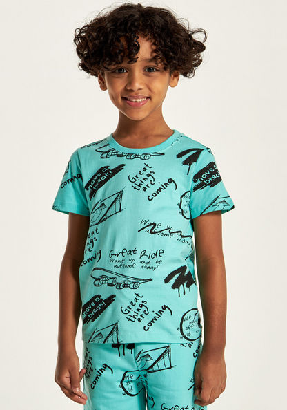 Juniors All Over Print Crew Neck T-shirt with Short Sleeves-T Shirts-image-1