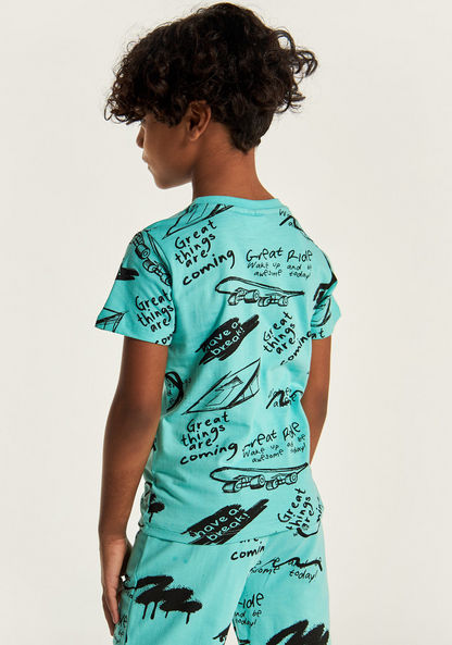 Juniors All Over Print Crew Neck T-shirt with Short Sleeves-T Shirts-image-3