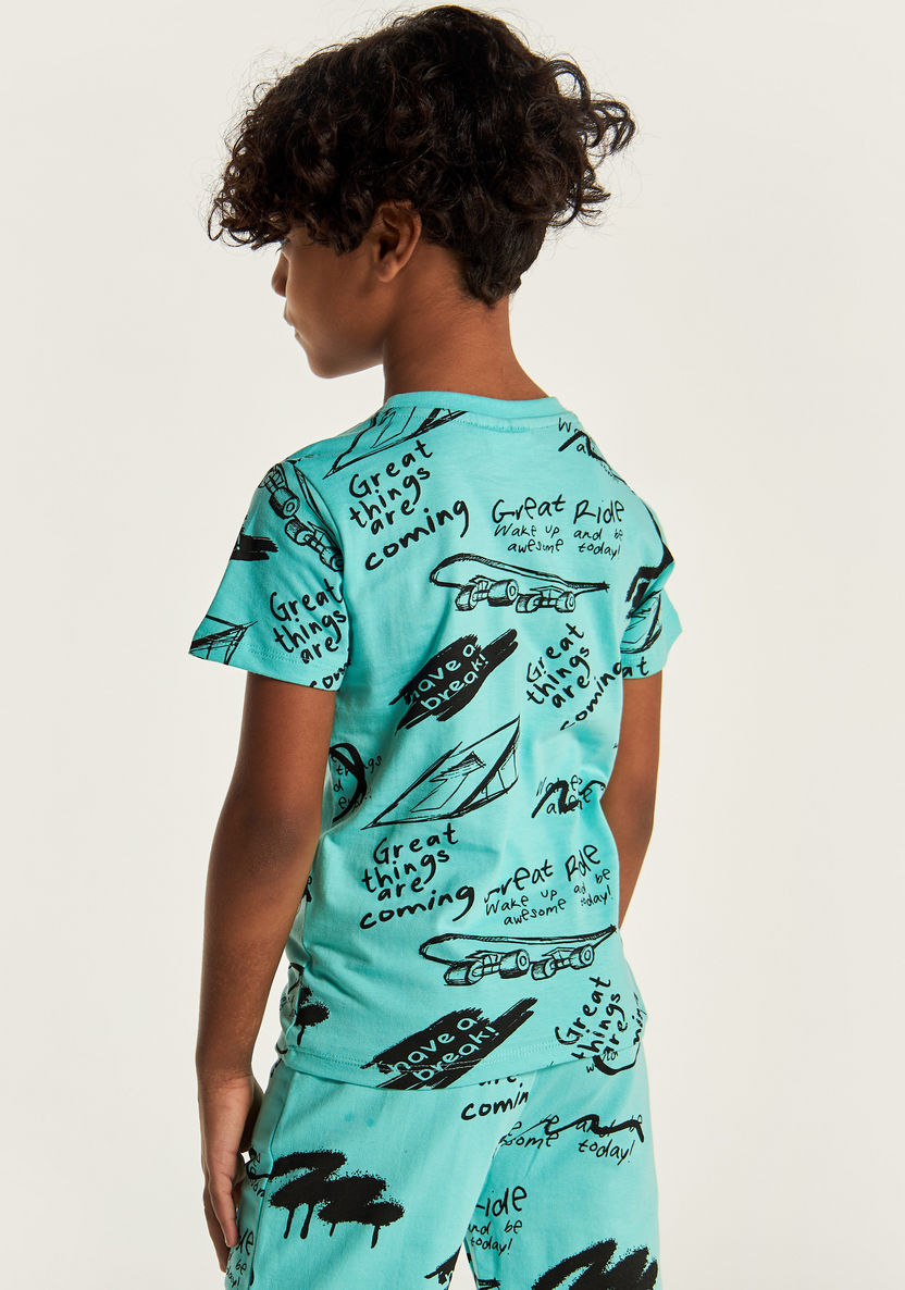 Juniors All Over Print Crew Neck T-shirt with Short Sleeves-T Shirts-image-3