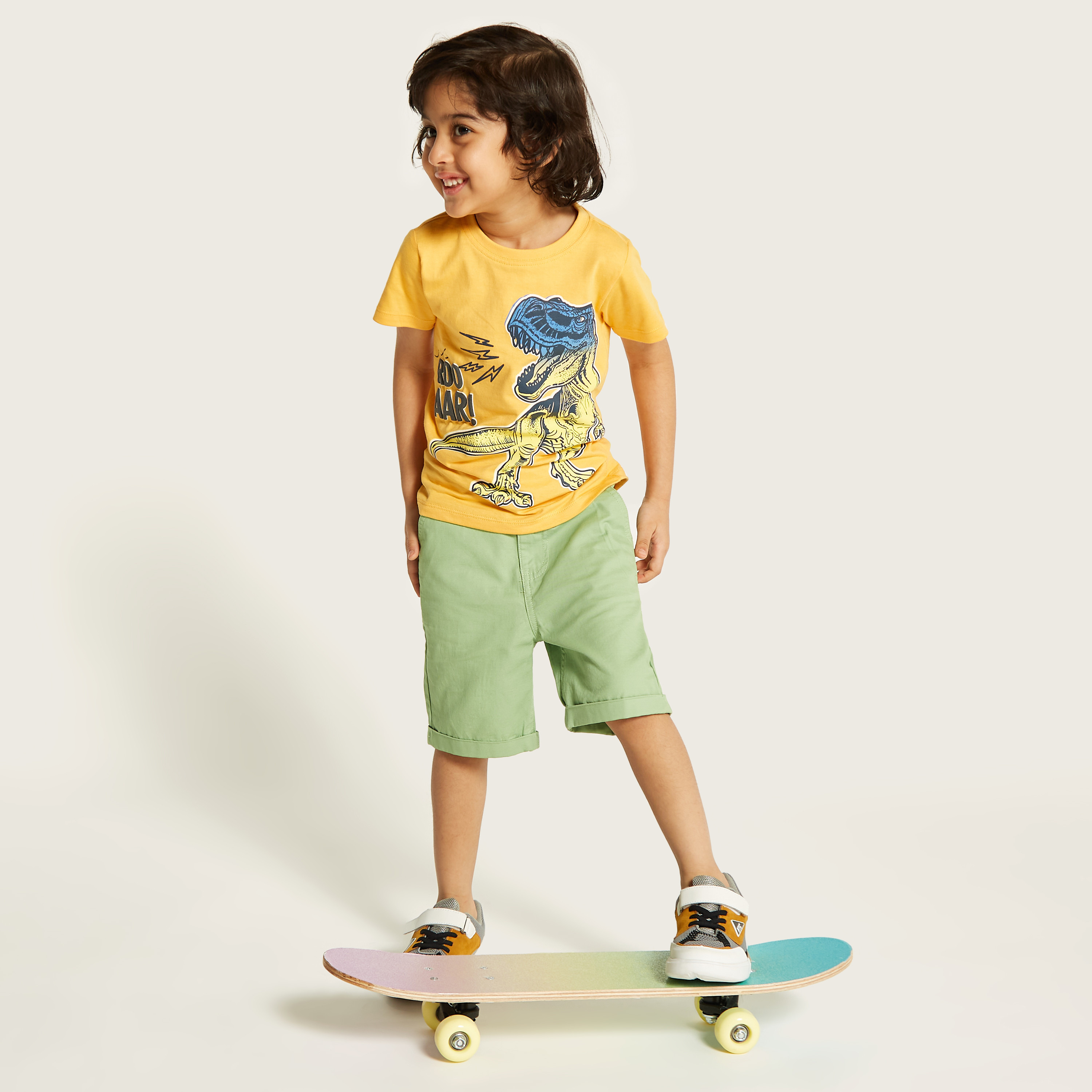 Juniors Dinosaur Print T-shirt with Crew Neck and Short Sleeves-boys-clothing-tshirtsandpolos-image-1