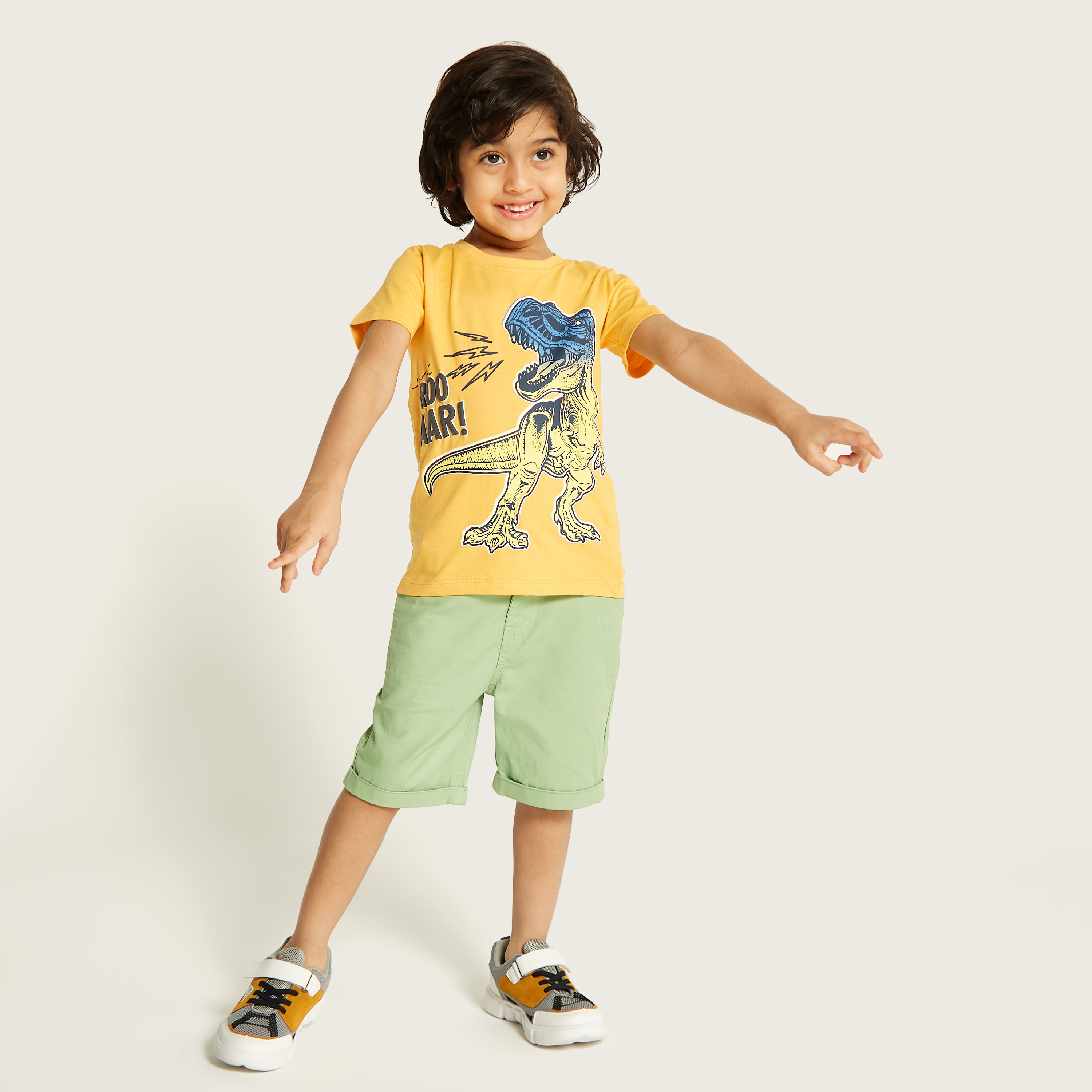 Juniors Dinosaur Print T-shirt with Crew Neck and Short Sleeves-boys-clothing-tshirtsandpolos-image-2