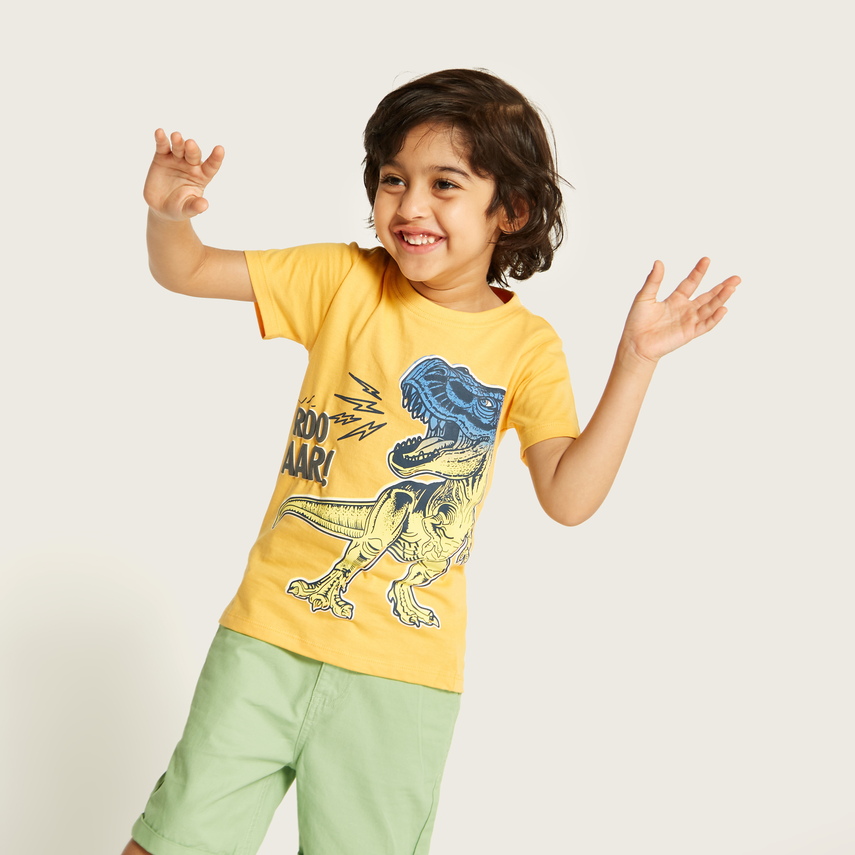 Juniors Dinosaur Print T-shirt with Crew Neck and Short Sleeves-boys-clothing-tshirtsandpolos-image-3