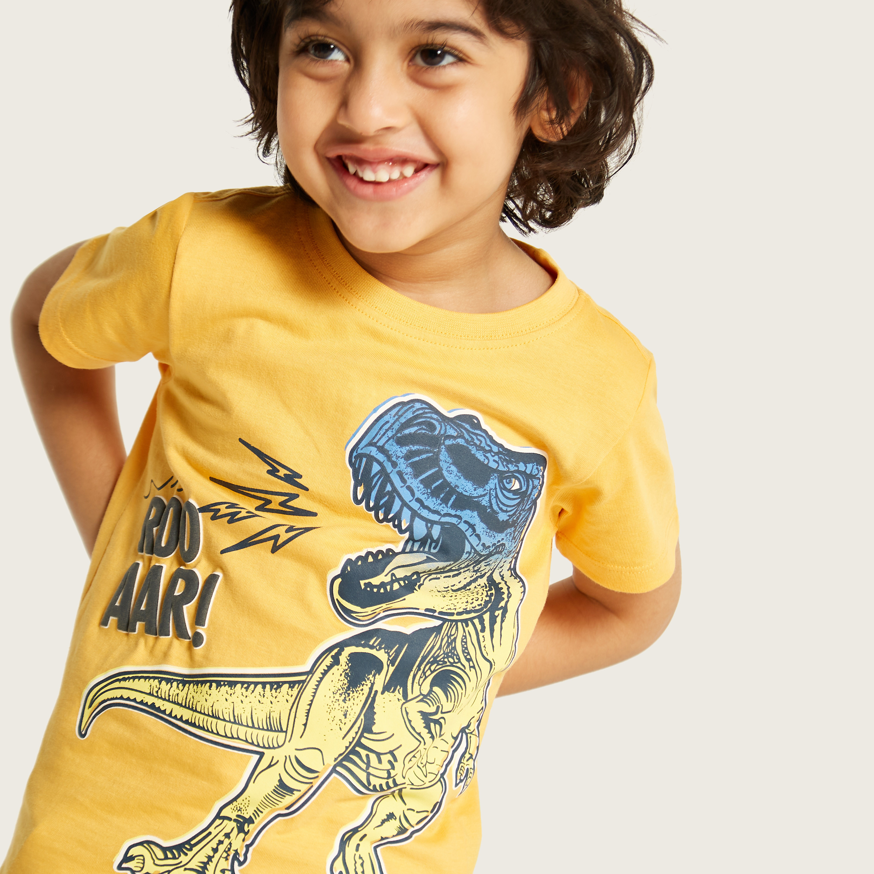 Juniors Dinosaur Print T-shirt with Crew Neck and Short Sleeves-boys-clothing-tshirtsandpolos-image-4