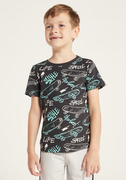 Juniors All Over Print T-shirt with Crew Neck and Short Sleeves-T Shirts-image-1