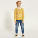 Juniors Striped Polo T-shirt with Long Sleeves and Button Closure-T Shirts-thumbnail-0