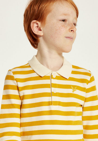 Juniors Striped Polo T-shirt with Long Sleeves and Button Closure-T Shirts-image-2