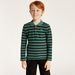 Juniors Striped Polo T-shirt with Long Sleeves and Button Closure-T Shirts-thumbnail-1