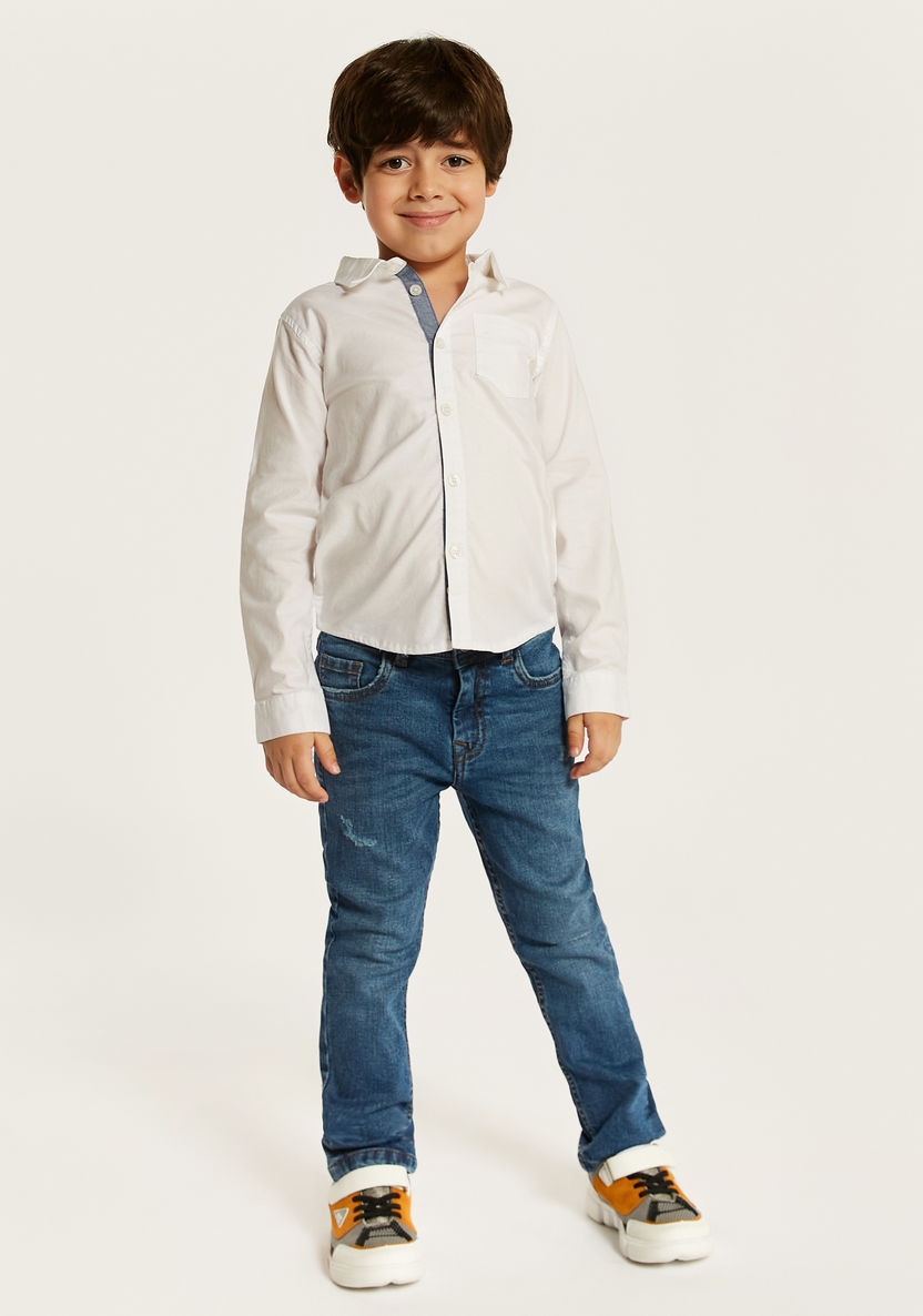 Juniors Solid Shirt with Long Sleeves and Chest Pocket-Shirts-image-0