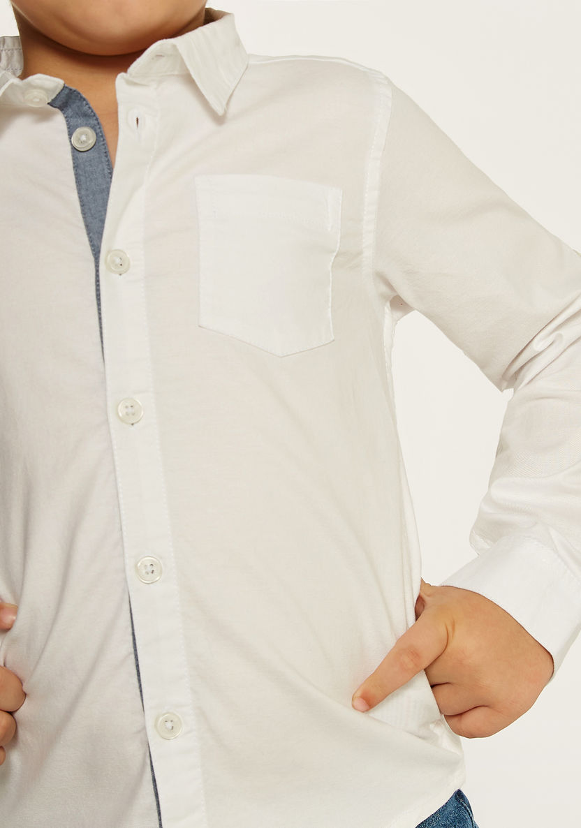 Juniors Solid Shirt with Long Sleeves and Chest Pocket-Shirts-image-2