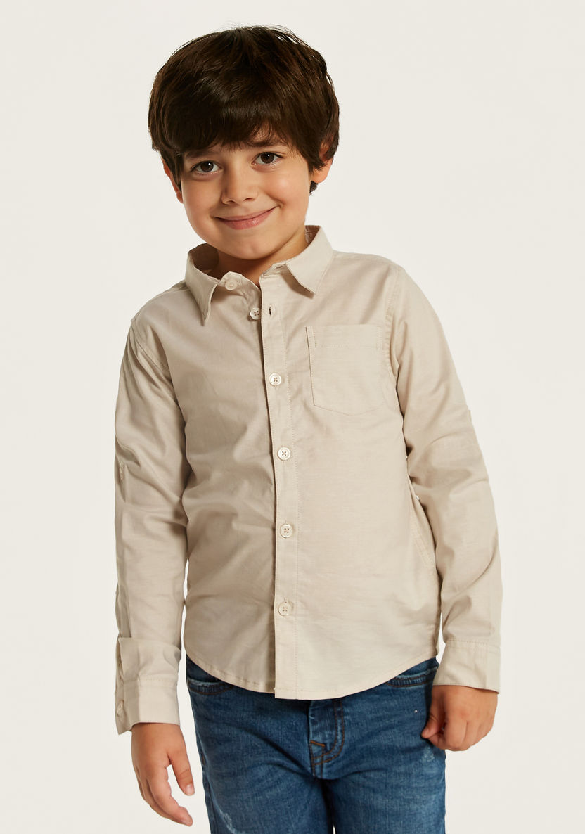 Juniors Solid Shirt with Long Sleeves and Chest Pocket-Shirts-image-1