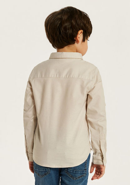 Juniors Solid Shirt with Long Sleeves and Chest Pocket