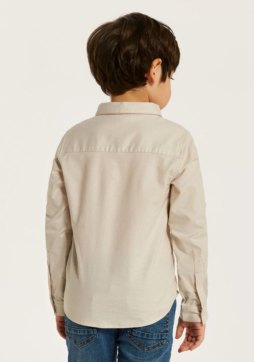 Juniors Solid Shirt with Long Sleeves and Chest Pocket-Shirts-image-3
