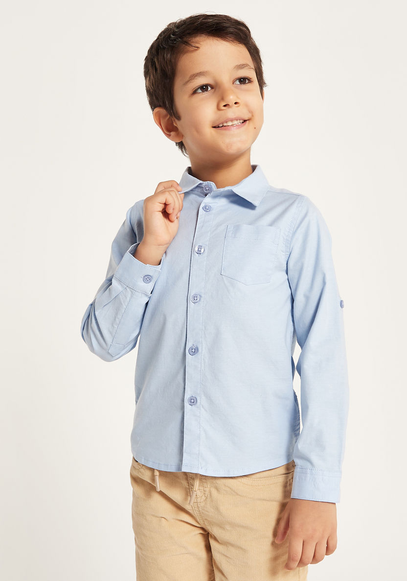 Juniors Solid Shirt with Long Sleeves and Pocket-Shirts-image-1