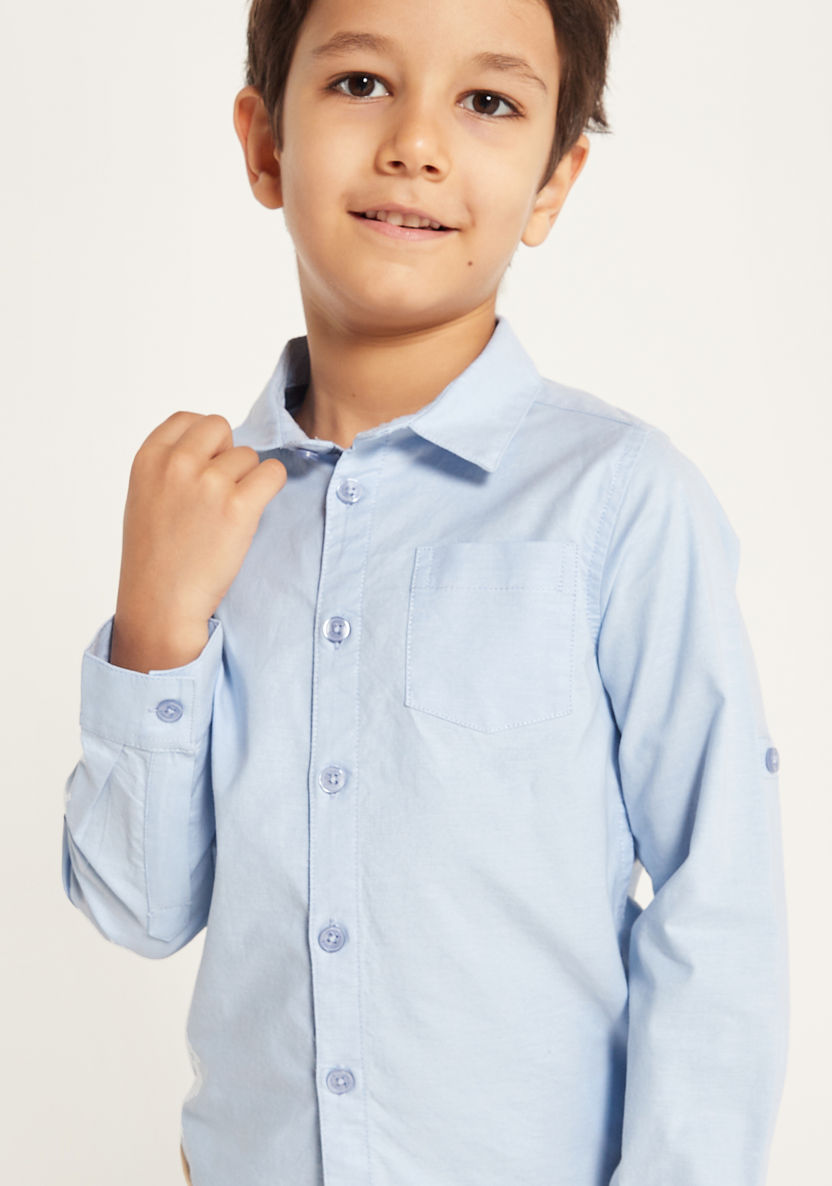 Juniors Solid Shirt with Long Sleeves and Pocket-Shirts-image-2