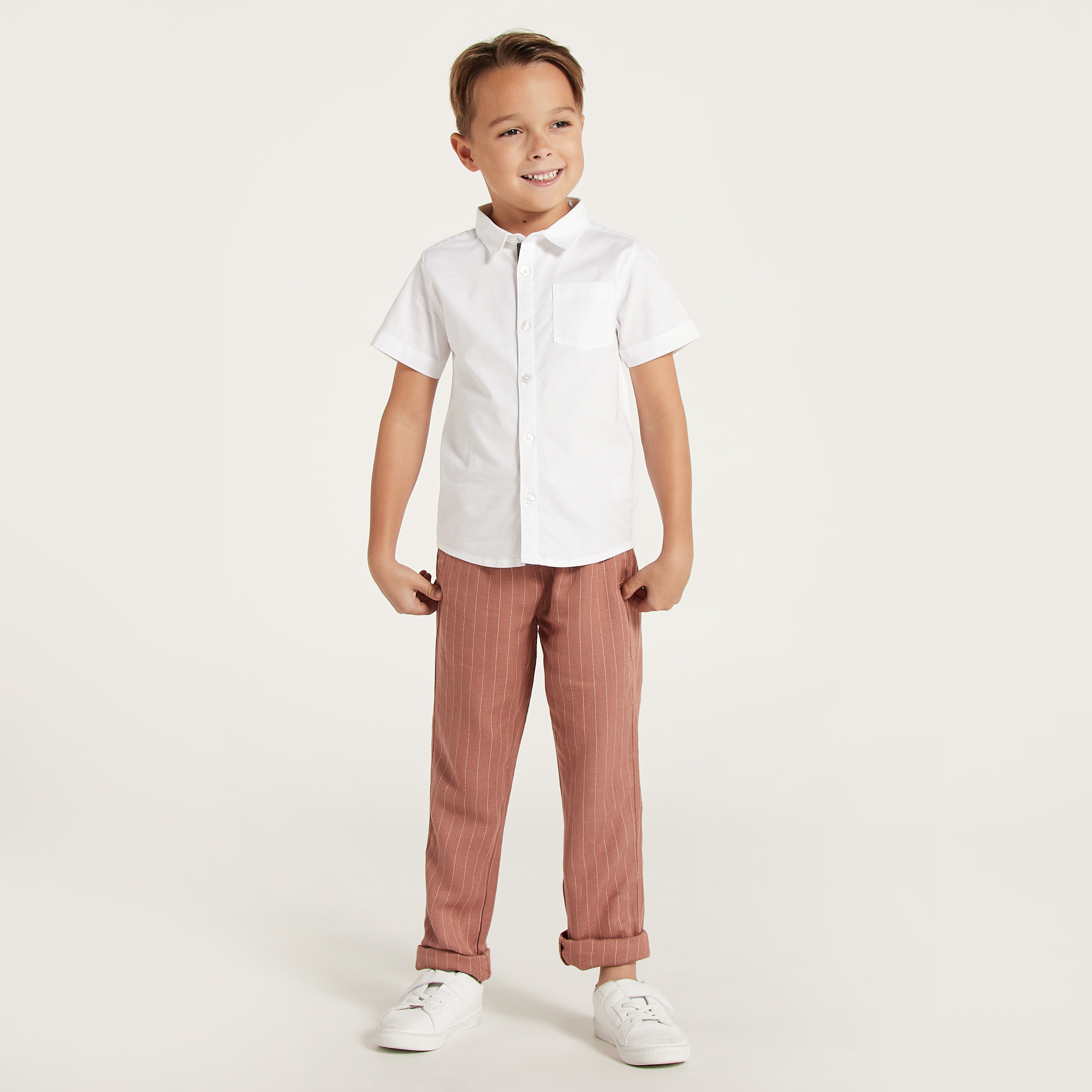 Juniors Solid Button Up Shirt with Chest Pocket-boys-clothing-shirts-image-2