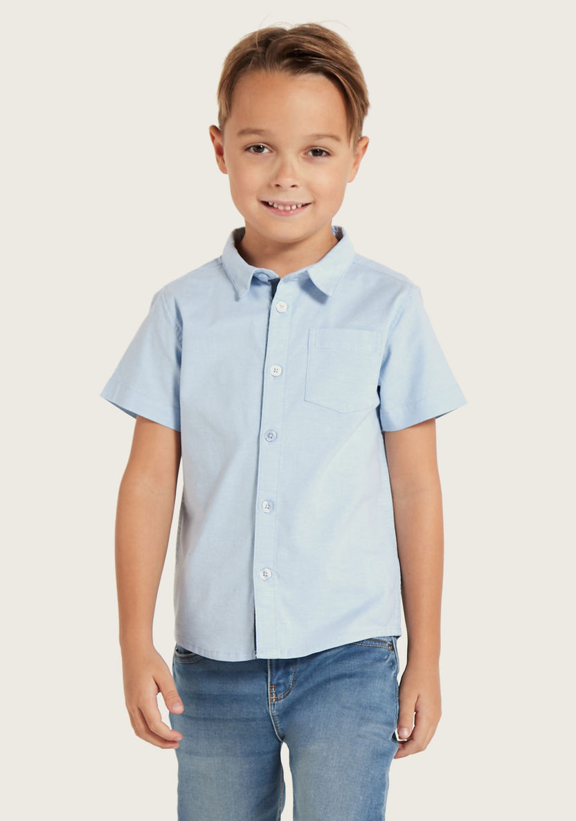 Juniors Solid Button Up Shirt with Chest Pocket-Shirts-image-2