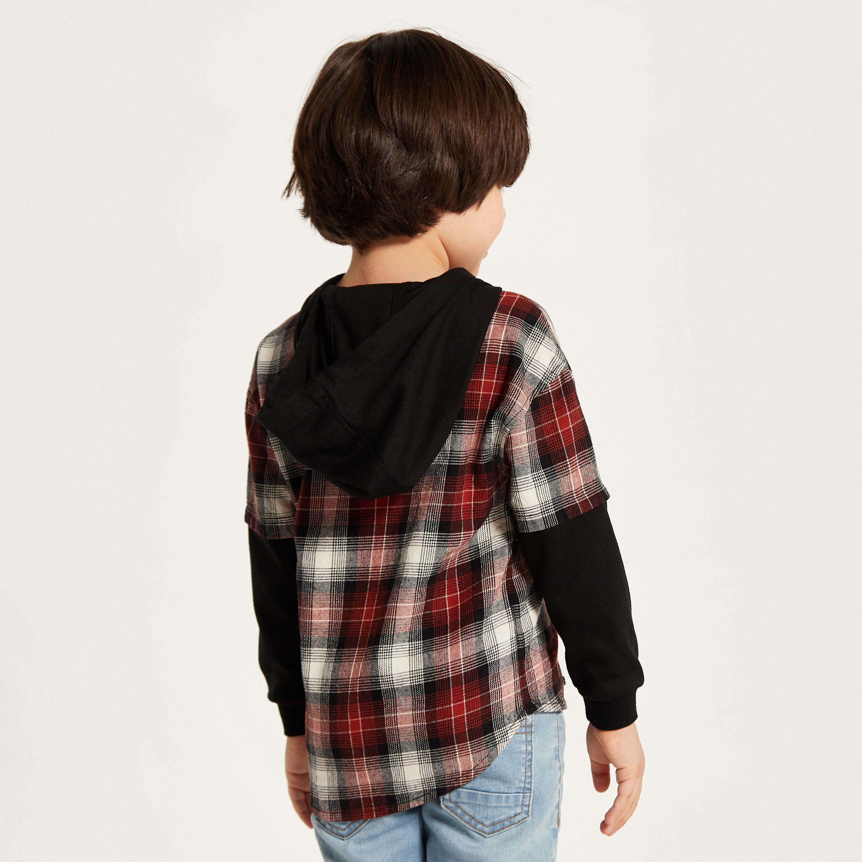 Juniors Checked Shirt with Hood and Pocket-boys-clothing-shirts-image-4