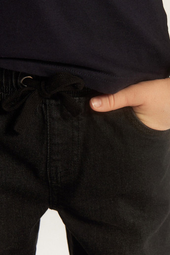 Juniors Solid Denim Jeans with Drawstring Closure