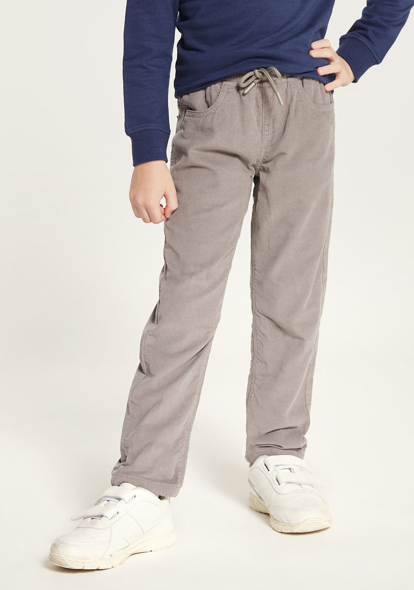 Juniors Solid Mid-Rise Pants with Drawstring Closure-Pants-image-0