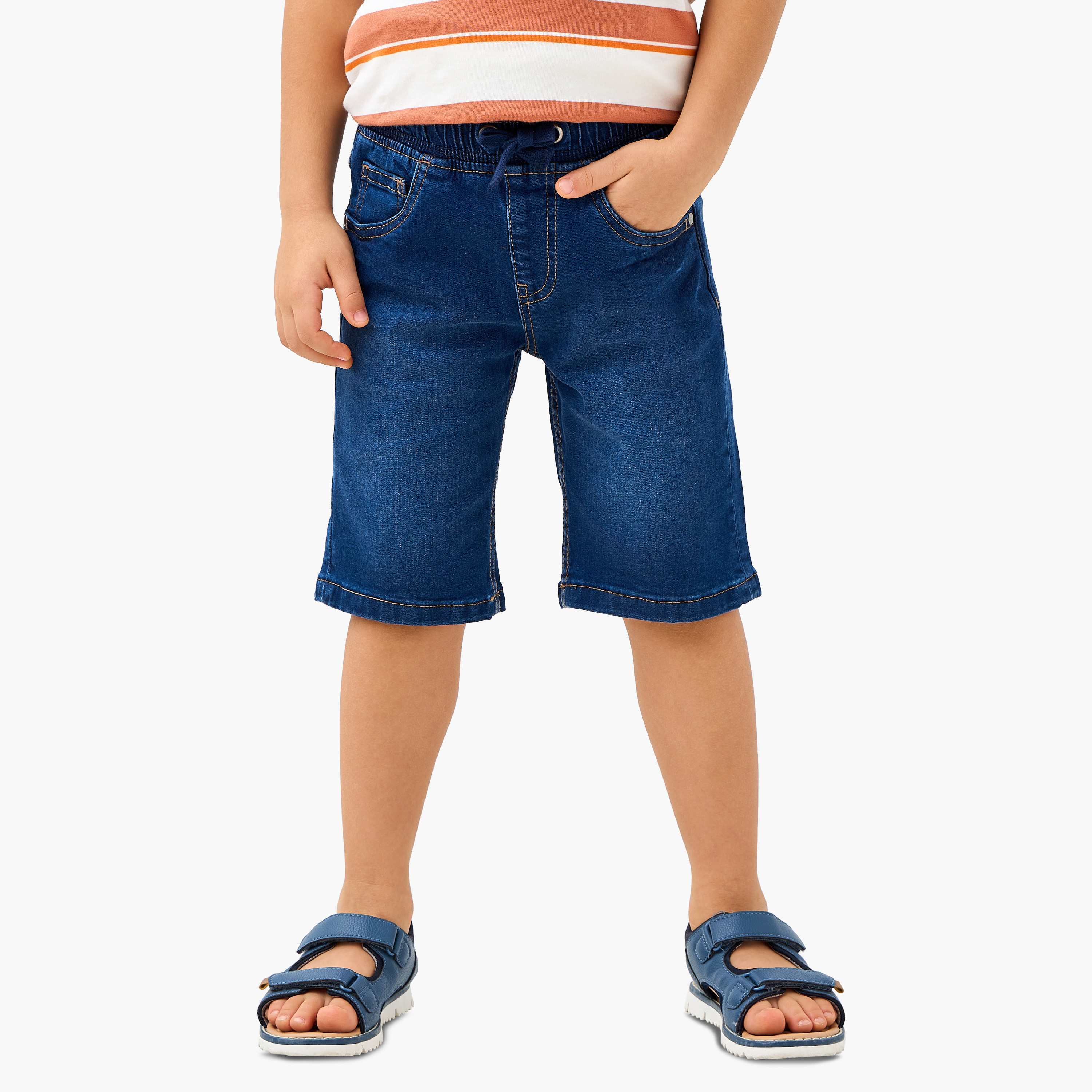 Juniors Solid Denim Shorts with Drawstring Closure and Pockets-boys-clothing-bottoms-shorts-image-1
