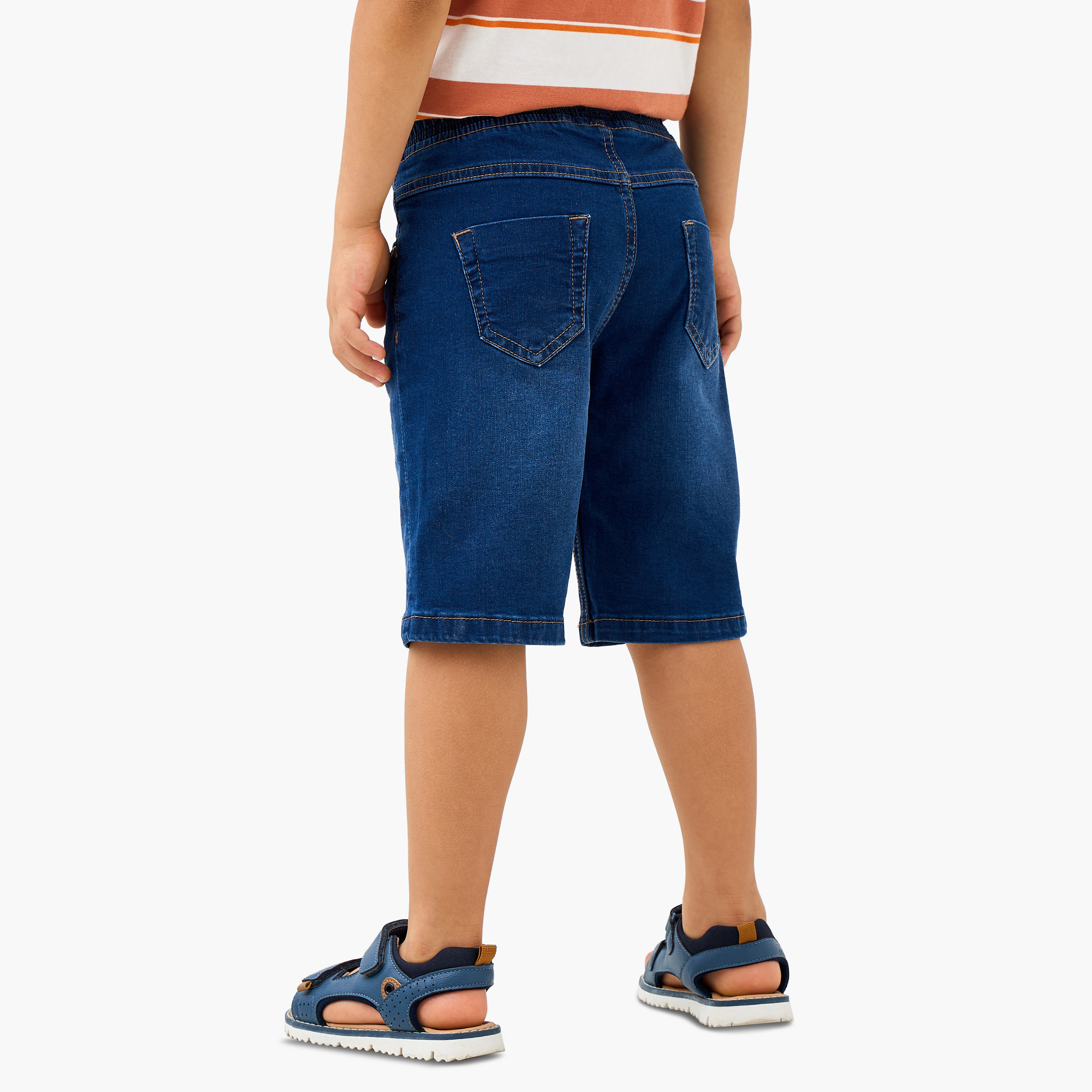 Juniors Solid Denim Shorts with Drawstring Closure and Pockets-boys-clothing-bottoms-shorts-image-3