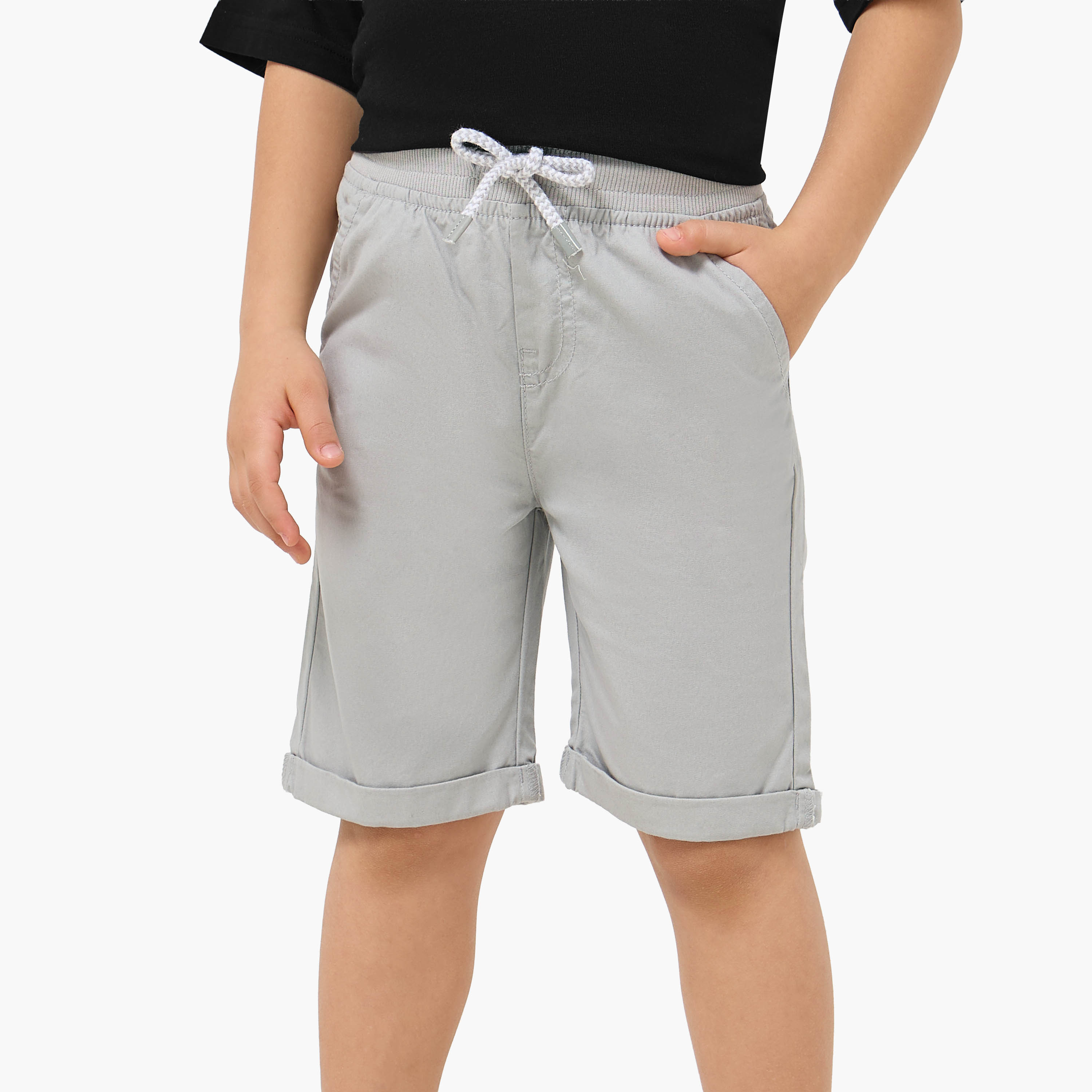Juniors Solid Shorts with Drawstring Closure and Pockets-boys-clothing-bottoms-shorts-image-1