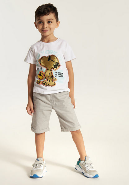 Juniors Snoopy Dog Embellished T-shirt with Crew Neck and Short Sleeves