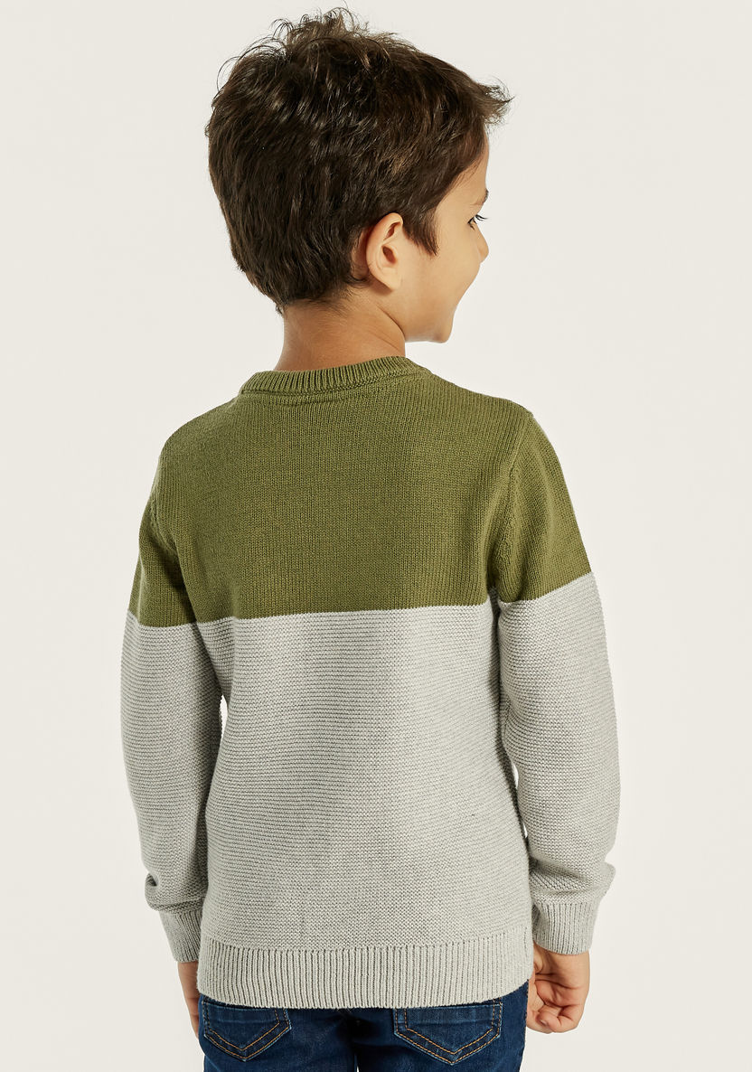 Juniors Colourblock Pullover with Crew Neck and Long Sleeves-Sweaters and Cardigans-image-3