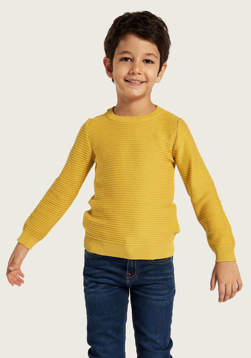 Juniors Textured Sweater with Crew Neck and Long Sleeves-Sweaters and Cardigans-image-1