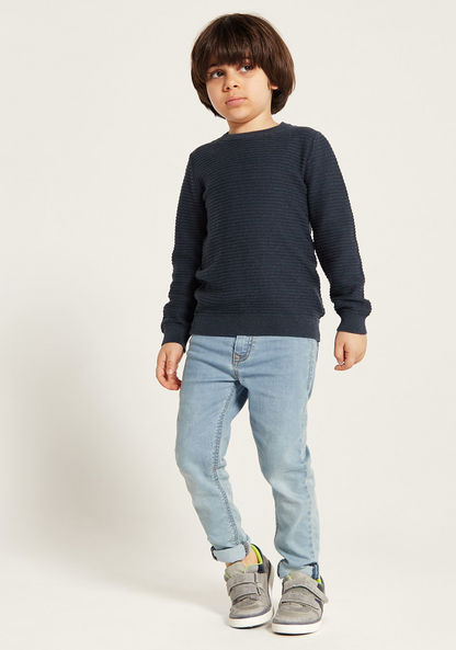 Juniors Textured Sweater with Crew Neck and Long Sleeves