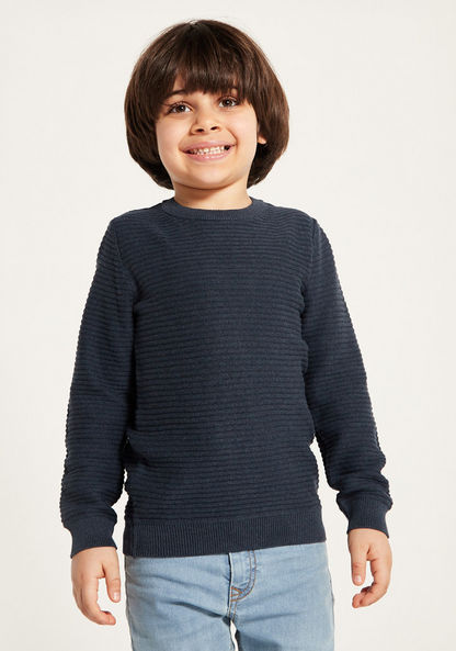 Juniors Textured Sweater with Crew Neck and Long Sleeves