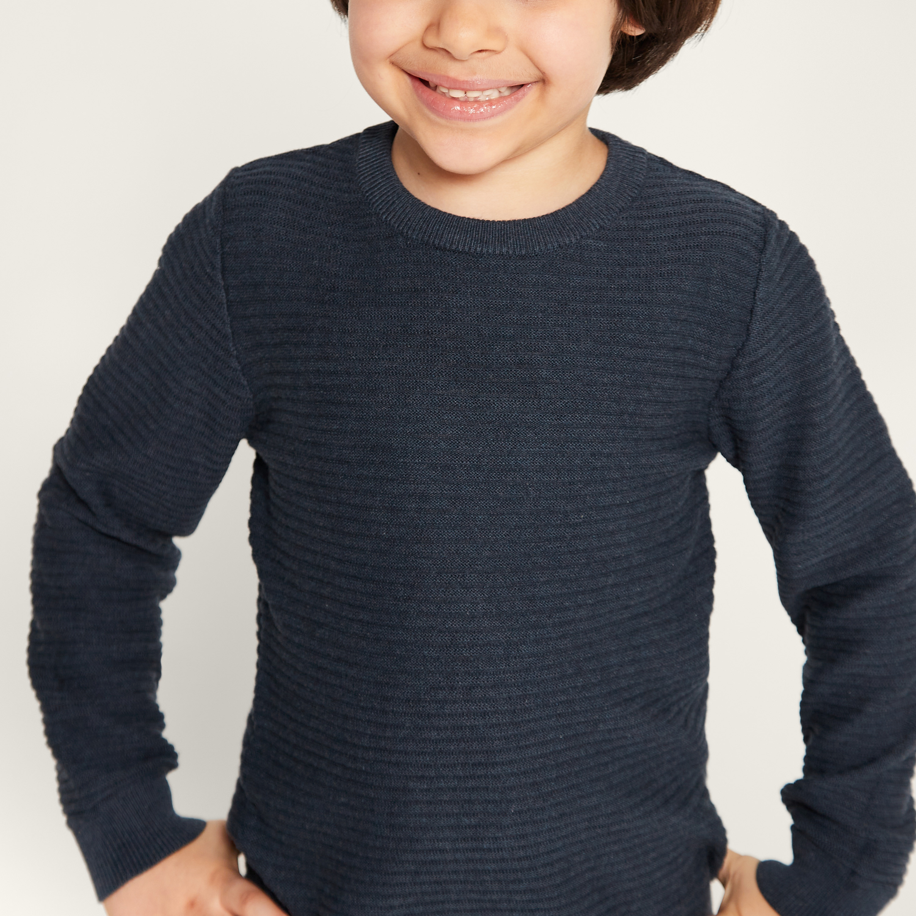 Juniors Textured Sweater with Crew Neck and Long Sleeves-baby-boys-clothing-winterwear-jumpersandcardigans-image-3