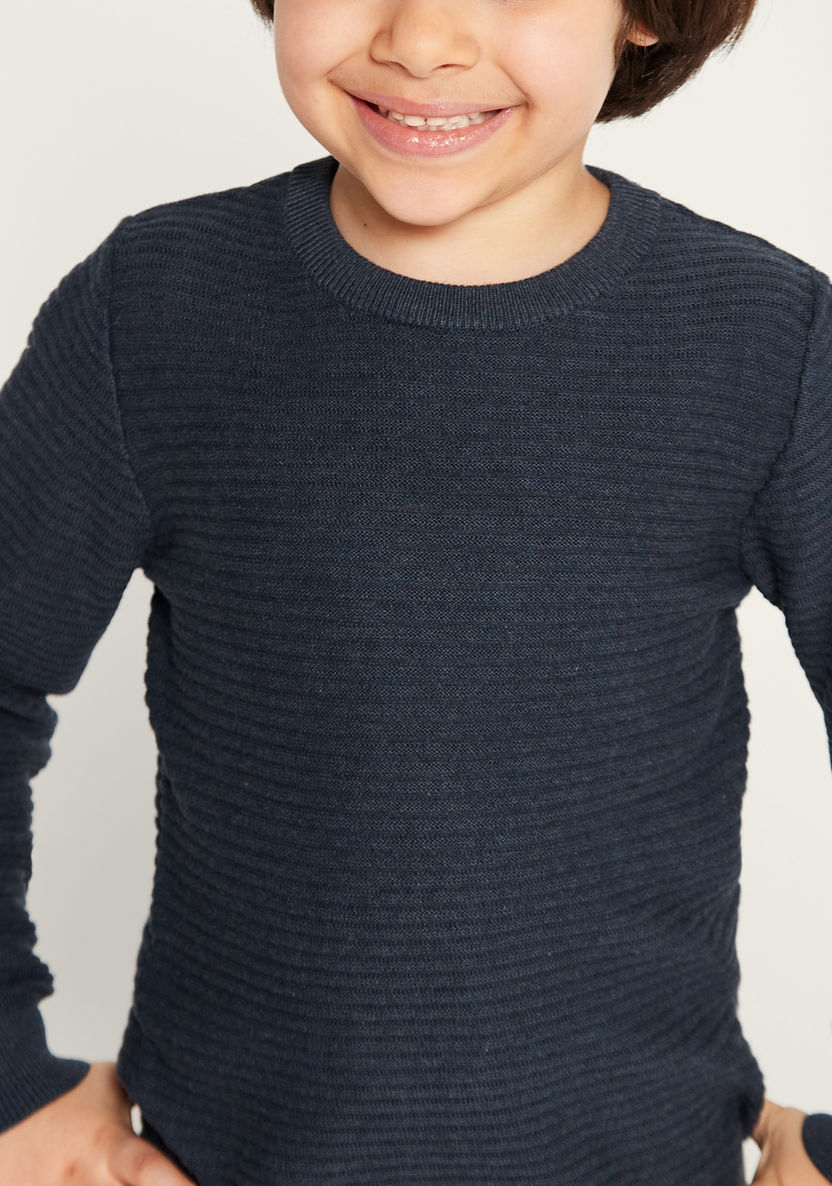 Juniors Textured Sweater with Crew Neck and Long Sleeves-Sweaters and Cardigans-image-2