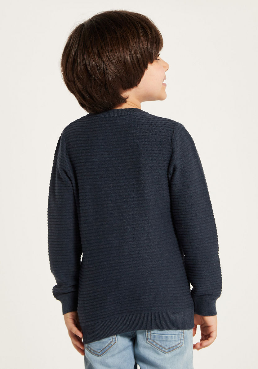 Juniors Textured Sweater with Crew Neck and Long Sleeves-Sweaters and Cardigans-image-3